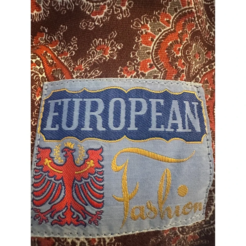 European Fashion Women's Blue Contrast Trim Paisley Lined Wool Coat Size Large